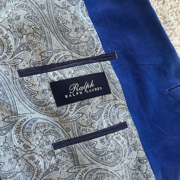 Ralph Ralph Lauren Men’s 100% Linen Blazer Jacket Blue Size 50R Paisley Lining - Picture 4 of 7